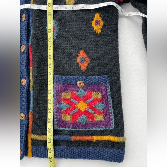 Vintage Newari Colorful Diamond 100% Wool Sweater Jacket Made in Nepal Size L/XL - Picture 8 of 9